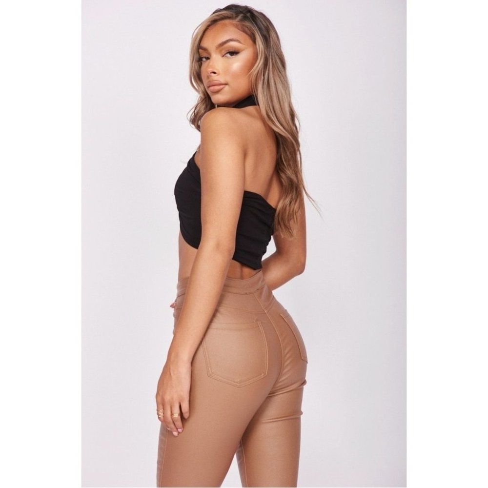 Black Sleeveless Wrap Halter Neck Crop Top - Picture 4 of 13